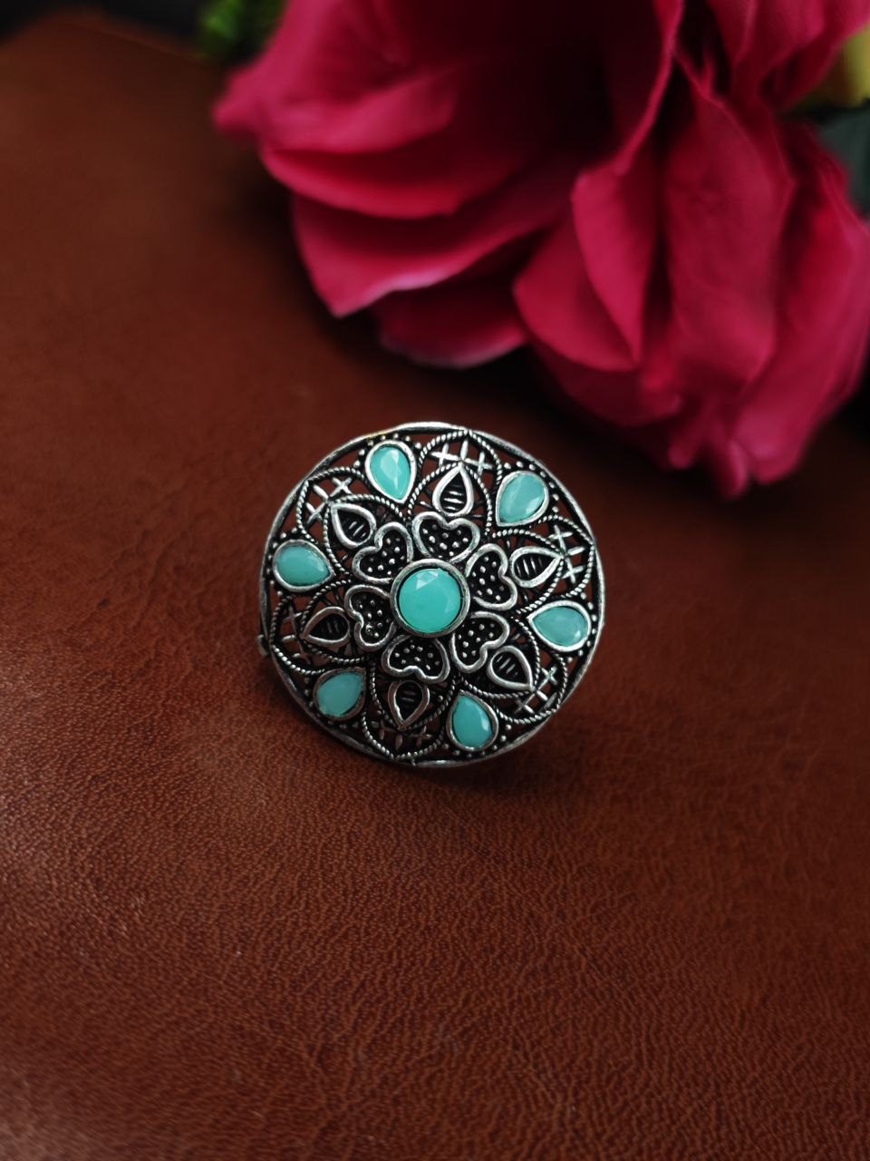 Trendy Oxidized Heart Ring – Silver Plated Stone Jewelry for Perfect Casual Wear