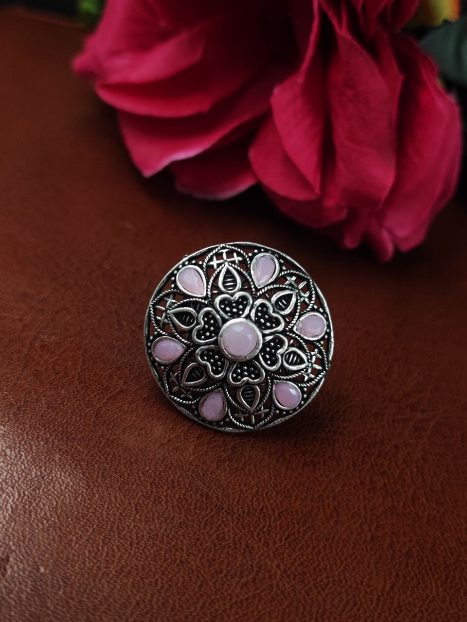 Trendy Oxidized Heart Ring – Silver Plated Stone Jewelry for Perfect Casual Wear