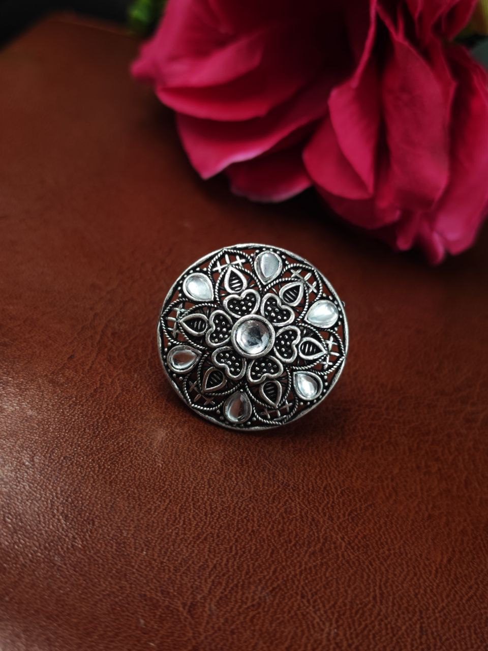 Trendy Oxidized Heart Ring – Silver Plated Stone Jewelry for Perfect Casual Wear