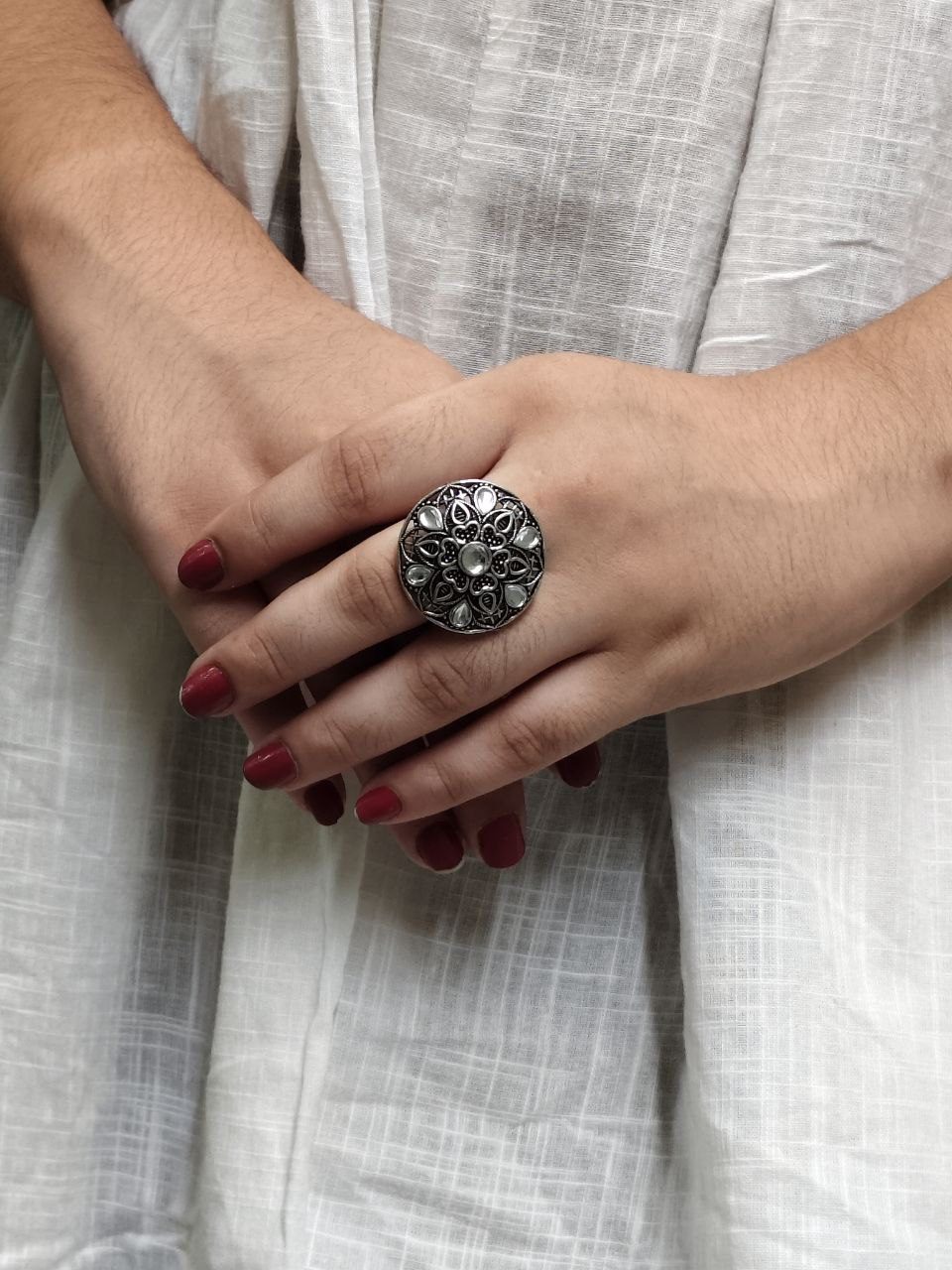 Trendy Oxidized Heart Ring – Silver Plated Stone Jewelry for Perfect Casual Wear