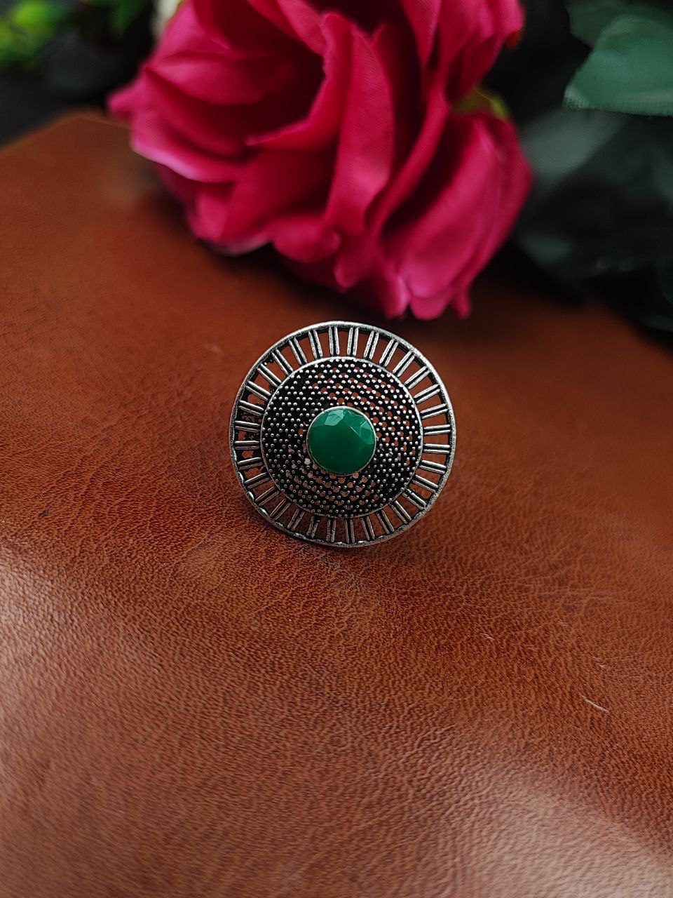 Oxidized Silver Plated Round Stone Ring – Daily Wear Perfect Jewelry for Women