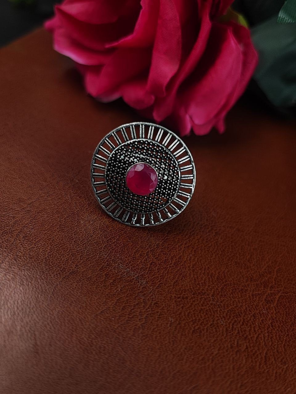 Oxidized Silver Plated Round Stone Ring – Daily Wear Perfect Jewelry for Women