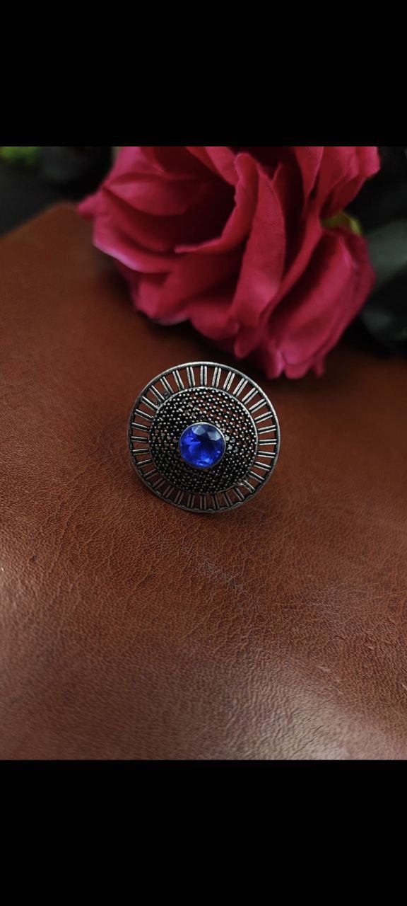 Oxidized Silver Plated Round Stone Ring – Daily Wear Perfect Jewelry for Women