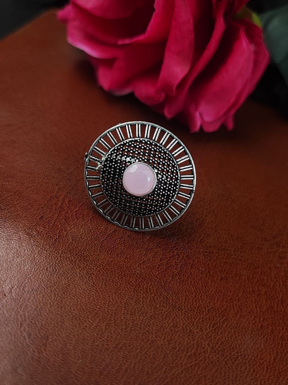 Oxidized Silver Plated Round Stone Ring – Daily Wear Perfect Jewelry for Women