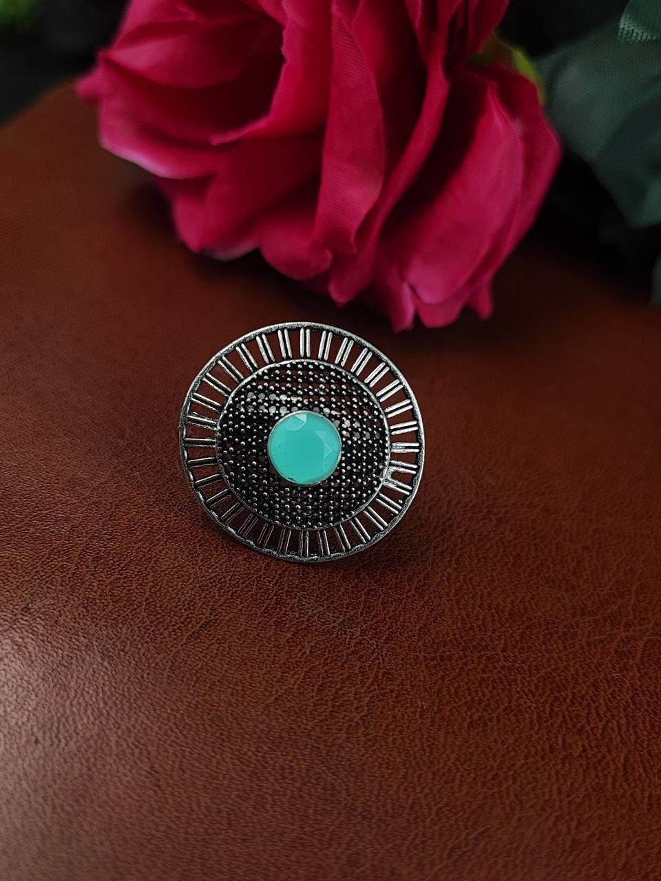 Oxidized Silver Plated Round Stone Ring – Daily Wear Perfect Jewelry for Women