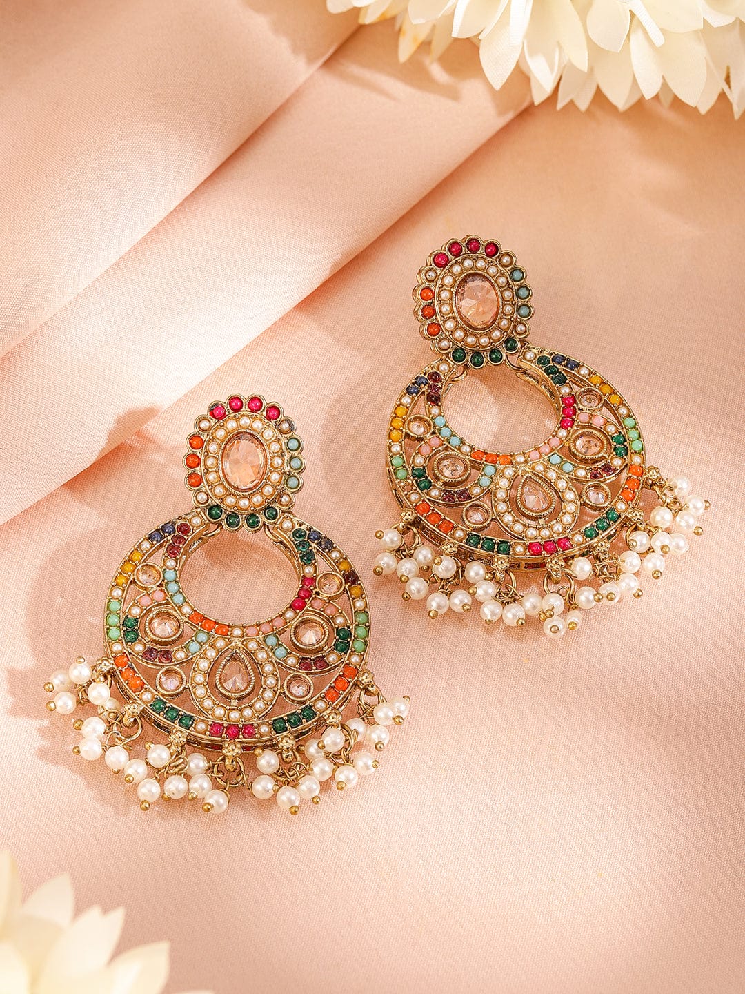 Rubans 22K Gold-Plated Multicolor Kundan & Cubic Zirconia Studded Bridal Jewelry Set
