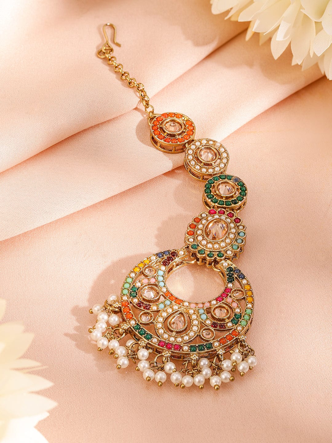 Rubans 22K Gold-Plated Multicolor Kundan & Cubic Zirconia Studded Bridal Jewelry Set