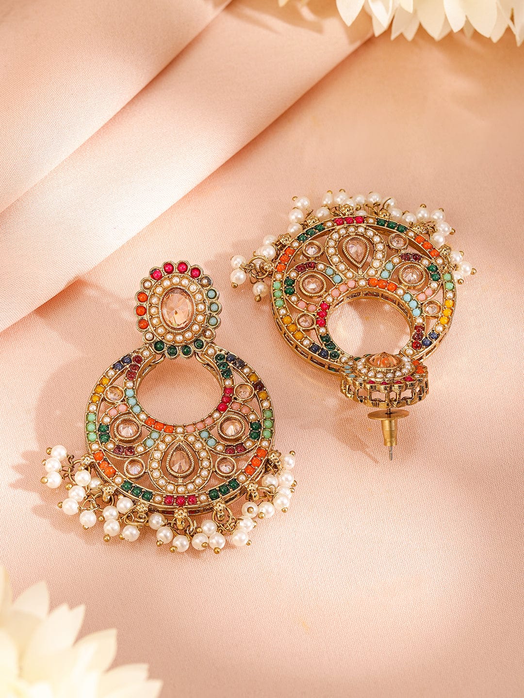 Rubans 22K Gold-Plated Multicolor Kundan & Cubic Zirconia Studded Bridal Jewelry Set